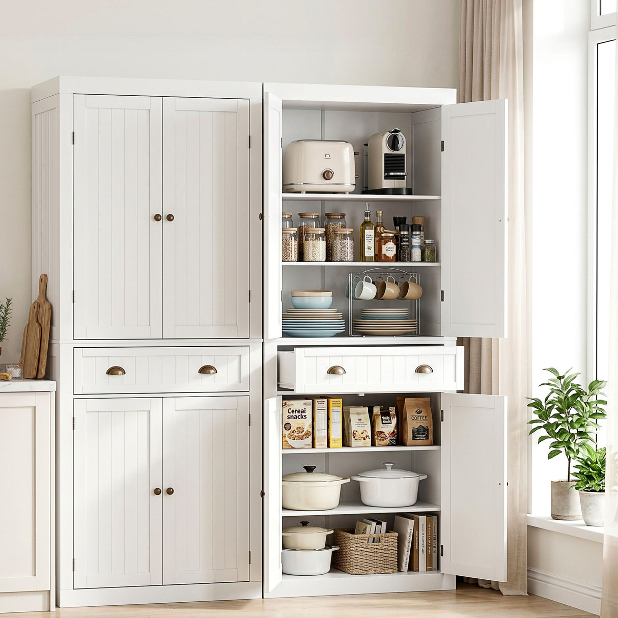 Dareton 1 Drawer Buffet Sideboard, White 2pcs