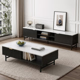 Katoomba white and black marble effect TV unit and coffee table set in a modern living room