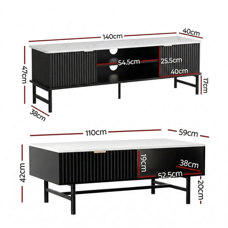 St Helens 140cm TV Unit and Coffee Table Set, White and Black