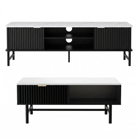 St Helens 140cm TV Unit and Coffee Table Set, White and Black