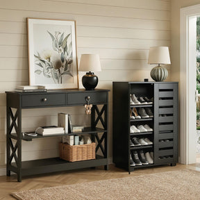 Pomonal Shoe Cabinet and Console Table Set, Black