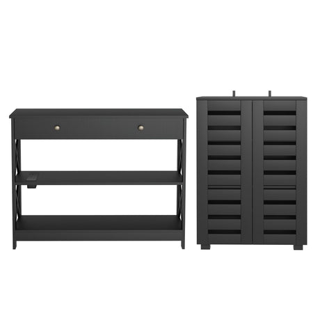 Pomonal Shoe Cabinet and Console Table Set, Black image 3