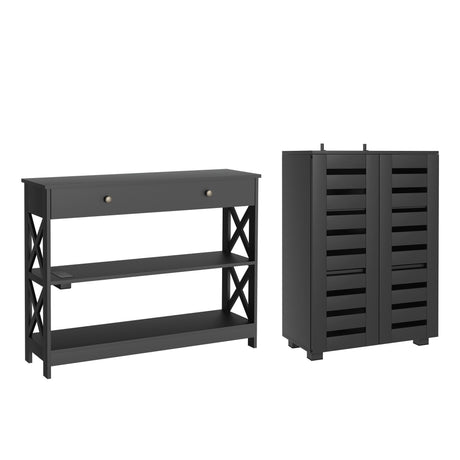 Pomonal Shoe Cabinet and Console Table Set, Black image 8