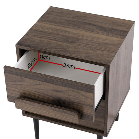 Artiss Bedside Table Nightstand with 2 Drawers in Walnut — Allure Home Collections