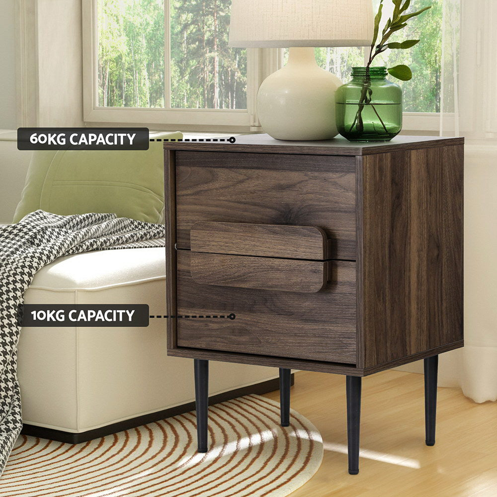 Artiss Bedside Table Nightstand with 2 Drawers in Walnut — Allure Home Collections