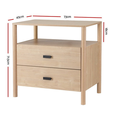 Artiss Bedside Table Nightstand with 2 Drawers and Open Shelf in Pine — Allure Home Collections