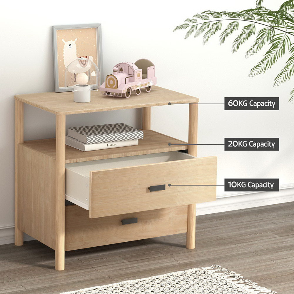 Artiss Bedside Table Nightstand with 2 Drawers and Open Shelf in Pine — Allure Home Collections