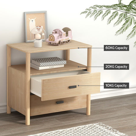 Artiss Bedside Table Nightstand with 2 Drawers and Open Shelf in Pine — Allure Home Collections