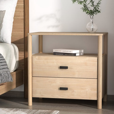 Artiss Bedside Table Nightstand with 2 Drawers and Open Shelf in Pine — Allure Home Collections