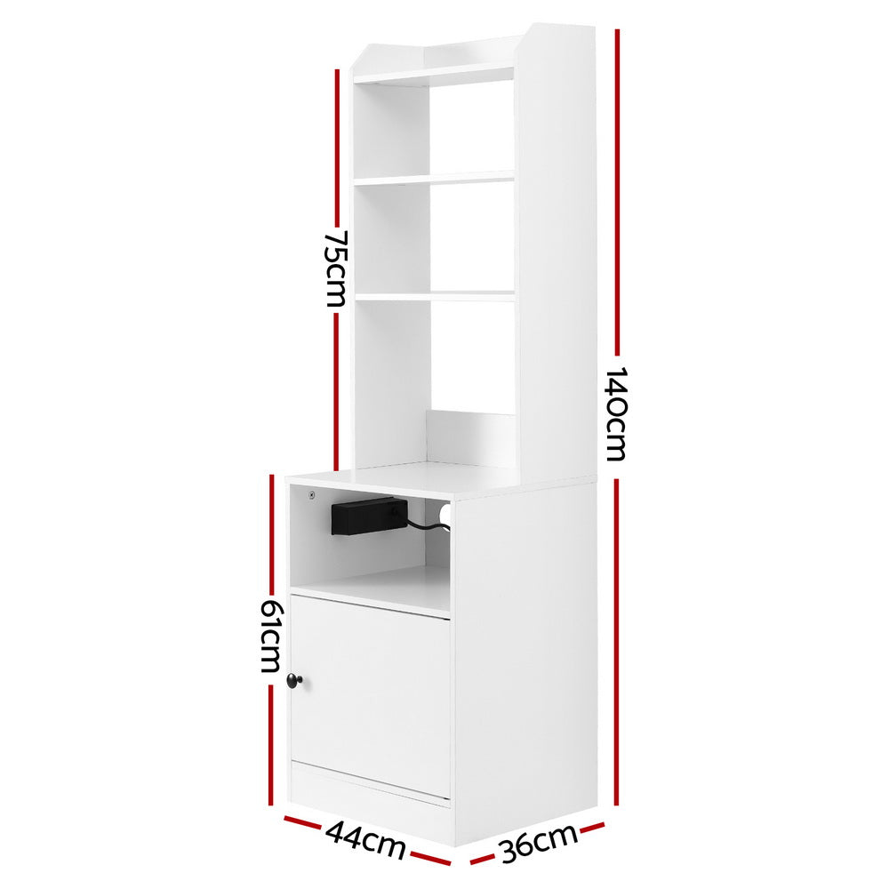 Angels Beach Tall Charging Station Bedside Table, White