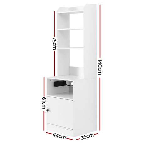 Angels Beach Tall Charging Station Bedside Table, White