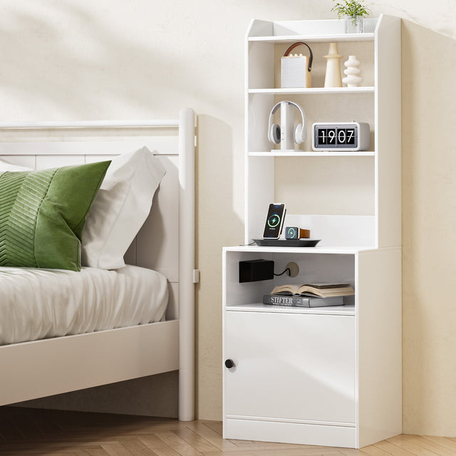 Angels Beach Tall Charging Station Bedside Table, White