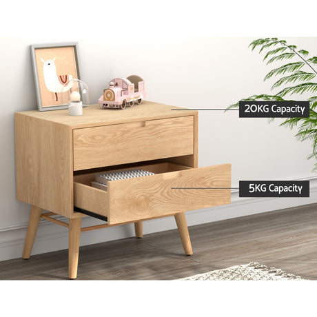 Artiss GINO Bedside Table with Drawers in Oak — Allure Home Collections