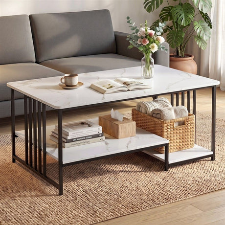 Coldstream white marble coffee table in a modern living room