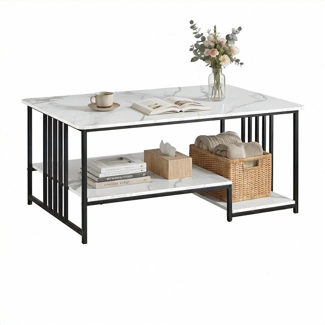Coldstream Marble Coffee Table, White and Black