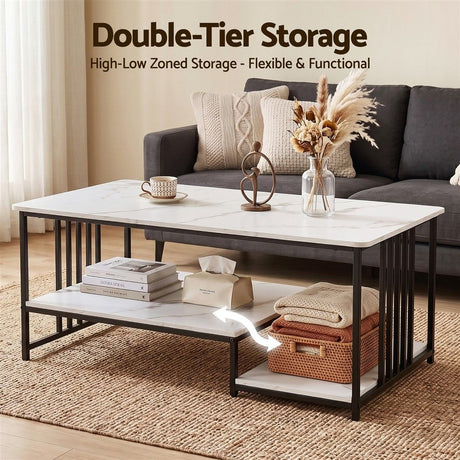 Coldstream Marble Coffee Table, White and Black