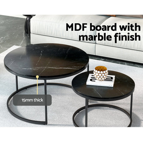 Artiss Marble Effect Nesting Coffee Table Set