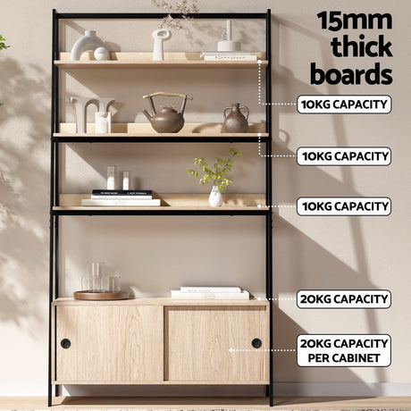 MIRA Oak 5 Tier Cube Bookshelf