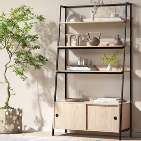 Lewes oak 5 tier cube cabinet bookshelf in a living room