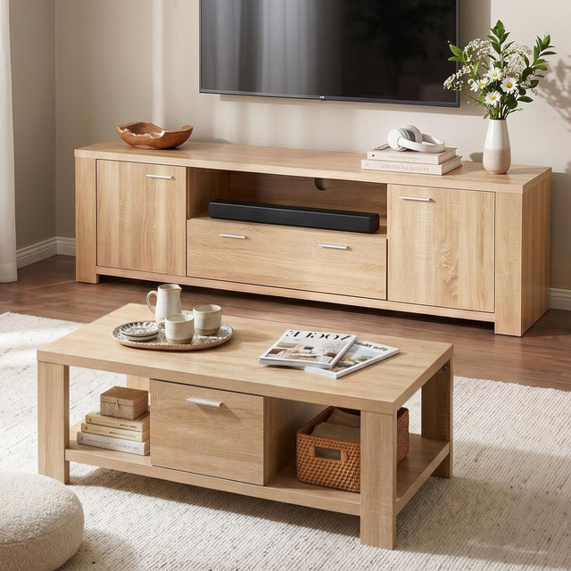 Healesville pine wood coffee table in a modern living room