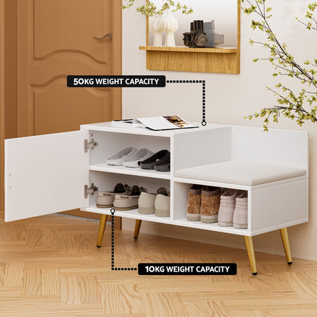 Artiss 6-Pair White Shoe Rack Cabinet Bench — Padded Seat, Compact — Allure Home Collections