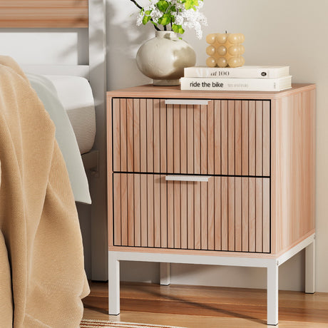 Artiss LURA Bedside Table with Drawers in Pine and White — Allure Home Collections
