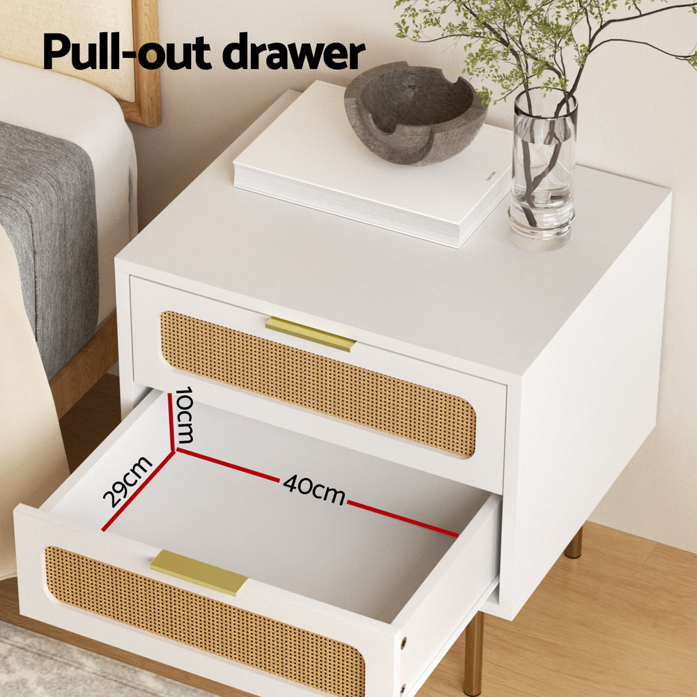 Artiss Rattan Bedside Table with 2 Drawers in Pine — Allure Home Collections