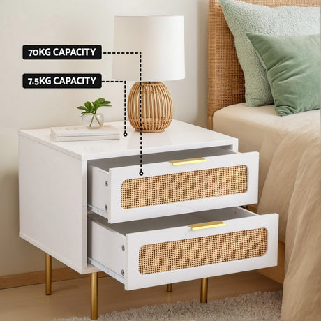 Artiss Rattan Bedside Table with 2 Drawers in Pine — Allure Home Collections