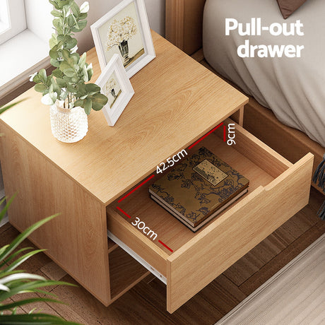 Artiss Bedside Table with 1 Drawer and 1 Open Shelf in Pine — Allure Home Collections