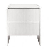 Lennox Head beige two drawer bedside table with push to open drawers in a modern bedroom