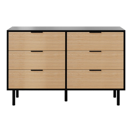 Artiss 6-Drawer Dresser in Black and Pine — Fluted-Style Lowboy — Allure Home Collections