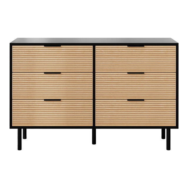 Artiss 6-Drawer Dresser in Black and Pine — Fluted-Style Lowboy — Allure Home Collections