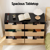 Artiss 6-Drawer Dresser in Black and Pine — Fluted-Style Lowboy — Allure Home Collections