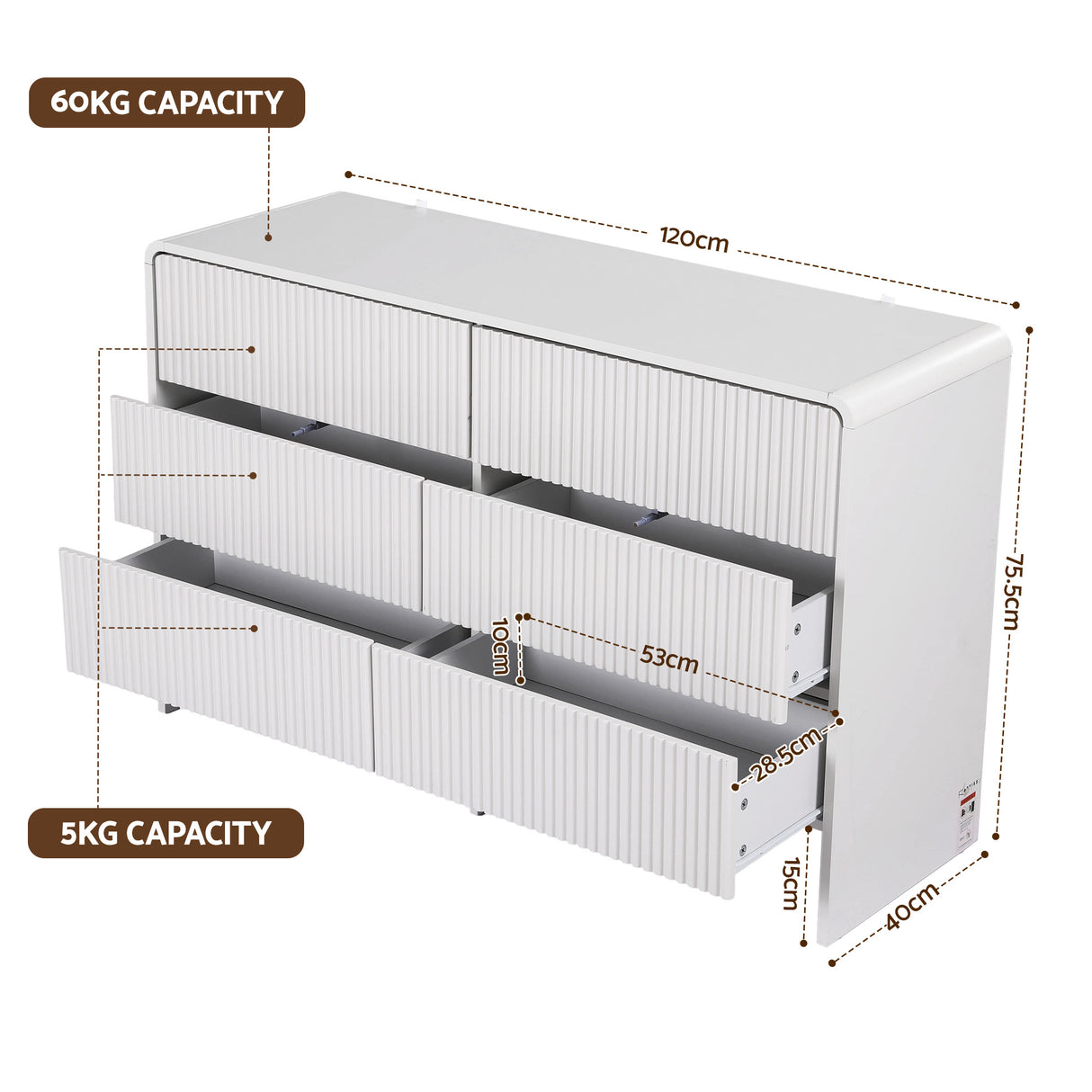 Berrima 6 Drawer Lowboy, Beige view 2