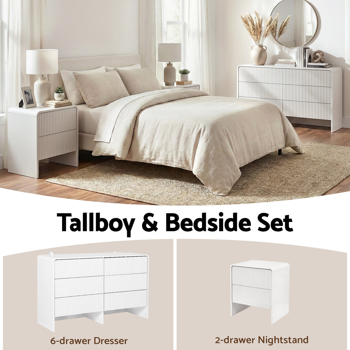 Berrima 6 Drawer Lowboy, Beige view 6