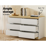 Artiss 6-Drawer Tallboy Dresser in White and Oak — Two-Tone — Allure Home Collections