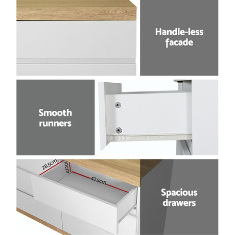 Artiss 6-Drawer Tallboy Dresser in White and Oak — Two-Tone — Allure Home Collections