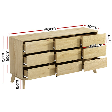 Artiss XAVI 9-Drawer Tallboy Cabinet in Pine — Allure Home Collections