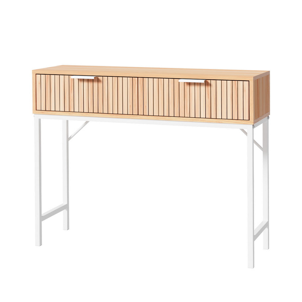 Artiss 92cm Console Table with 2 Drawers — Fluted Front, MDF Melamine — Allure Home Collections
