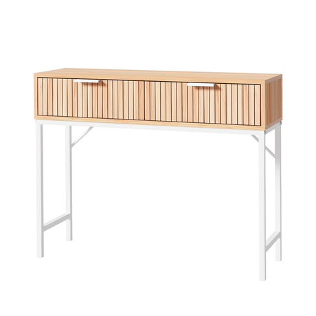 Artiss 92cm Console Table with 2 Drawers — Fluted Front, MDF Melamine — Allure Home Collections