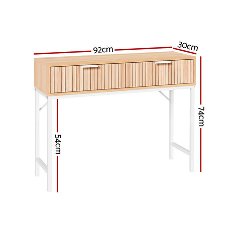 Artiss 92cm Console Table with 2 Drawers — Fluted Front, MDF Melamine — Allure Home Collections