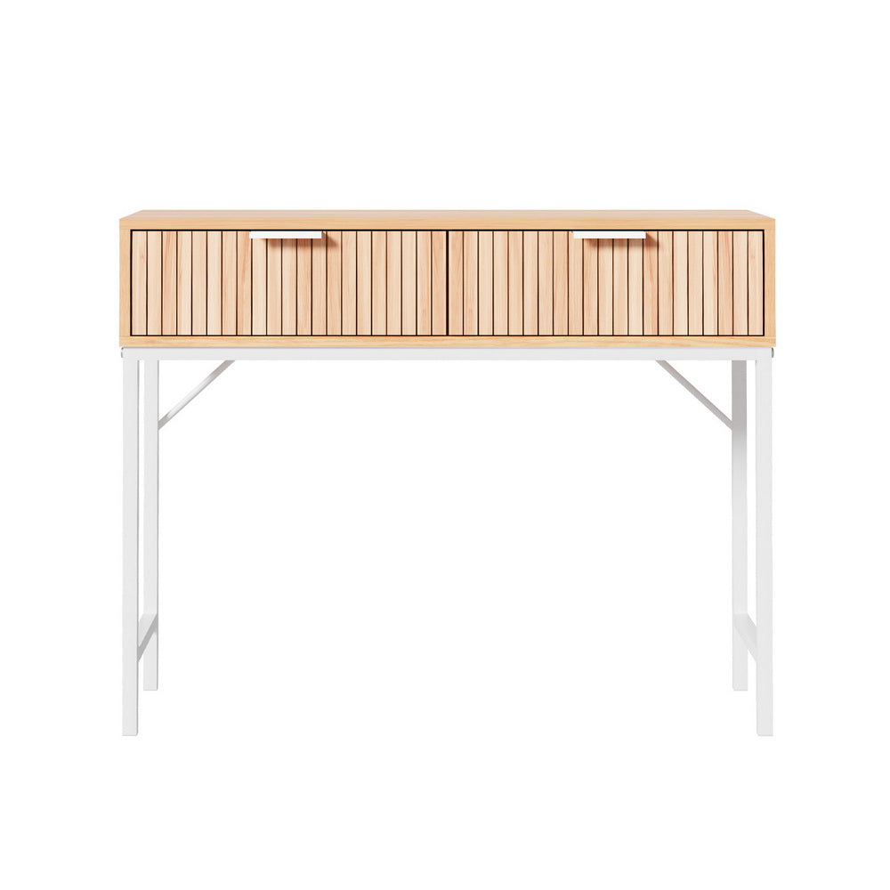 Artiss 92cm Console Table with 2 Drawers — Fluted Front, MDF Melamine — Allure Home Collections