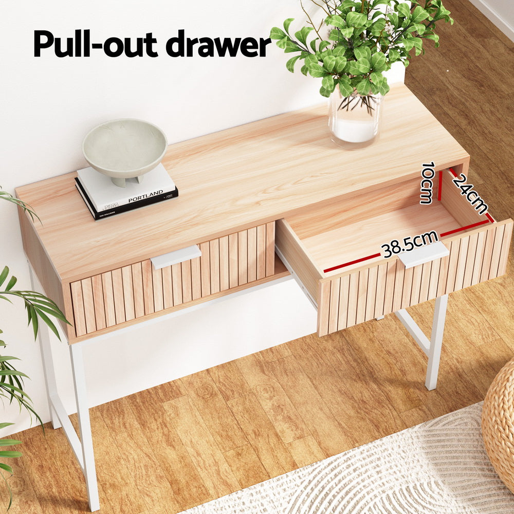 Artiss 92cm Console Table with 2 Drawers — Fluted Front, MDF Melamine — Allure Home Collections