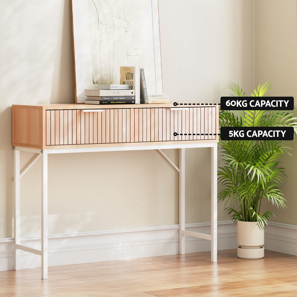 Artiss 92cm Console Table with 2 Drawers — Fluted Front, MDF Melamine — Allure Home Collections