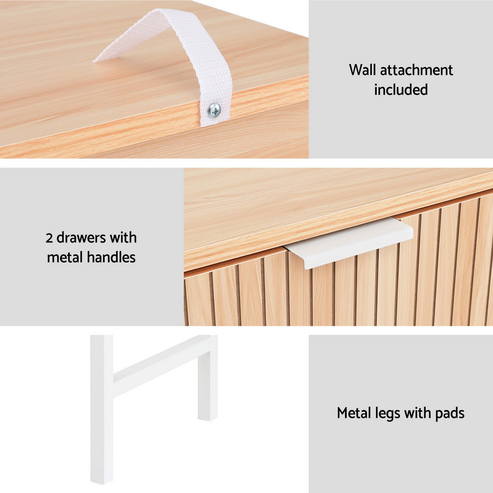 Artiss 92cm Console Table with 2 Drawers — Fluted Front, MDF Melamine — Allure Home Collections