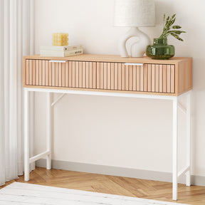 Jonkoping 92cm console table with fluted front and two drawers in a hallway