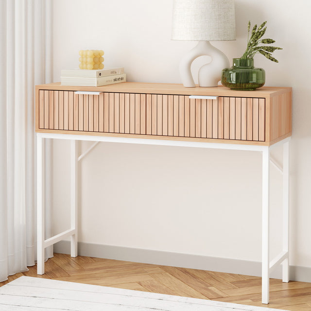 Artiss 92cm Console Table with 2 Drawers — Fluted Front, MDF Melamine — Allure Home Collections