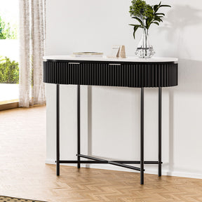 Boras 100cm console table with paulownia wood reeded front in a living room