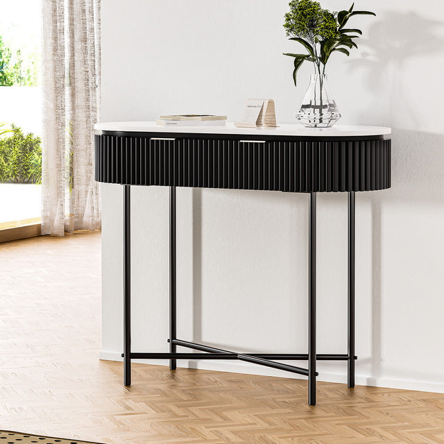 Artiss ROMEO 100cm Console Table with 2 Drawers — Paulownia Wood Reeded Front — Allure Home Collections