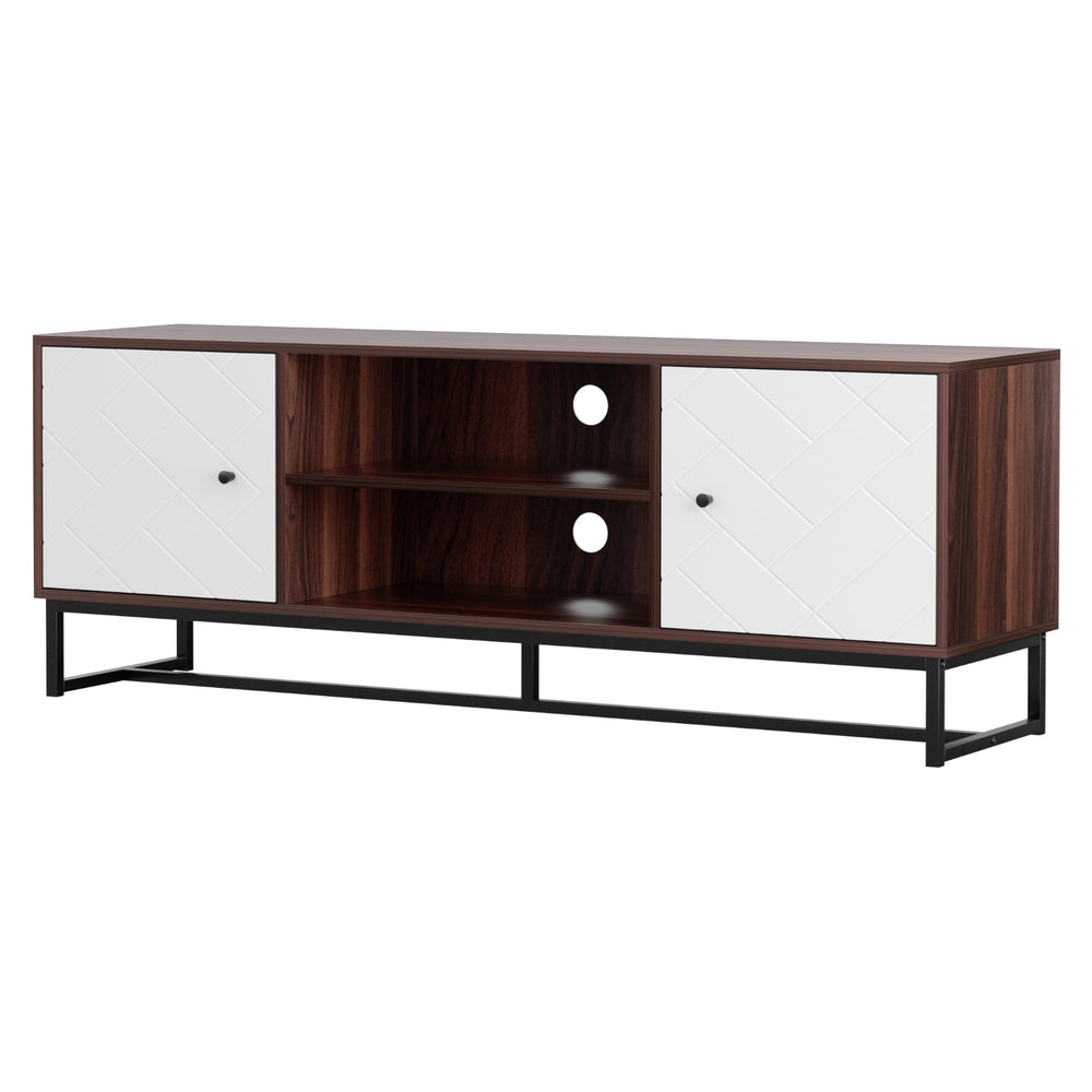 Artiss 150cm Walnut and White TV Unit with Carved Pattern and Open Shelves — Allure Home Collections